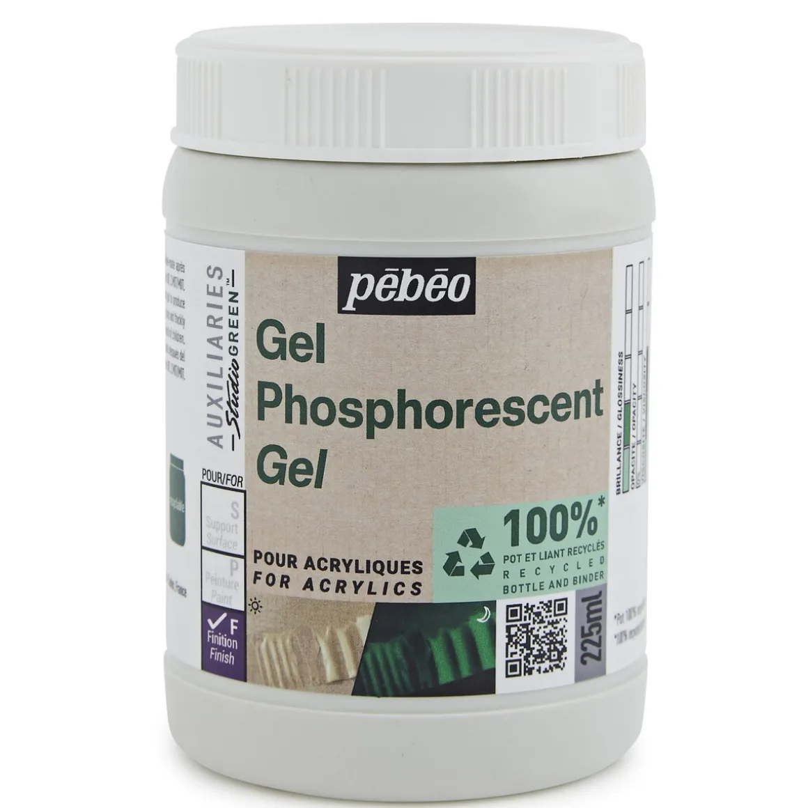 Pebeo phosphorescent gel 225 ml – fosforescerende, selvlysende gel til at male med