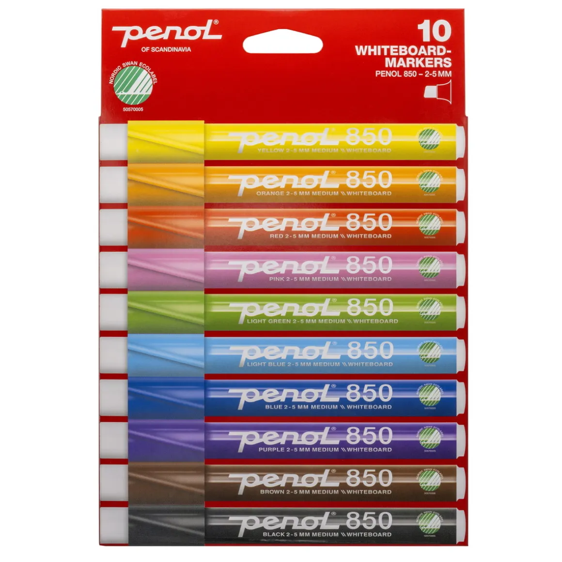 Penol 850 Whiteboard Markers Bright, 10-pak med skrå spids 2-5 mm