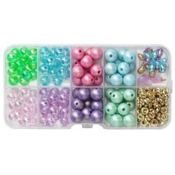 Perlemix med pastelfarvede, runde perler (Ø8/10 mm) & 4 charms ballonhunde