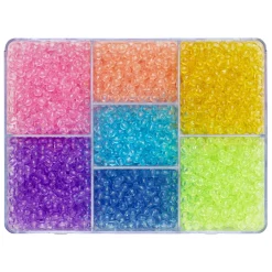 Perlemix med 2850 transparente perler i 7 forskellige farver