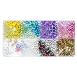 Perlemix og smykkesæt i temafarver med masser af perler, charms, låse og smykketråd.