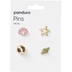 Pins, badges, 4 stk. guld og rosa små mini-brocher med tema fra havet