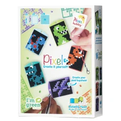 Pixelhobby Box Dinosaurer – 5 nøgleringe à 30×40 mm, 18 pixelplader og mønsterhæfte