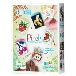 Pixelhobby Box Frugter – 5 nøgleringe à 30×40 mm, 18 pixelplader og mønsterhæfte