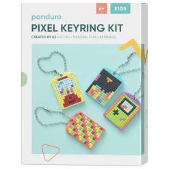 Pixelhobby DIY-kit Retro – lav 4 farverige nøgleringe med retromotiv