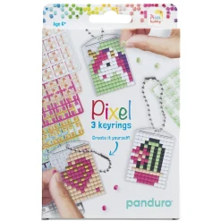 Pixelhobby Kit Cute – 3 nøgleringe à 30×40 mm, 8 pixelplader og mønsterhæfte