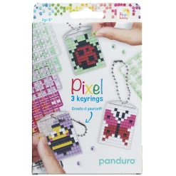 Pixelhobby Kit Insects – 3 nøgleringe à 30×40 mm, 8 pixelplader og mønsterhæfte