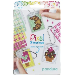Pixelhobby Kit Sweet – 3 nøgleringe à 30×40 mm, 8 pixelplader og mønsterhæfte