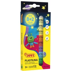 Plastilina modellervoks 10×15 g – 8×15 g farverige basisfarver og 2×15 g selvlysende modellervoks
