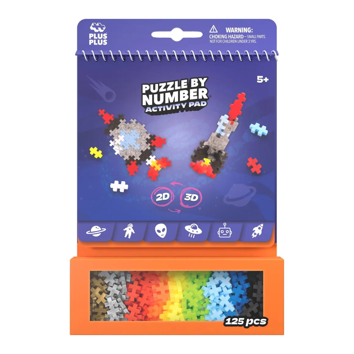 Plus-Plus aktivitets-kit Space – 125 elementer, mønsterblok + praktisk emballage!