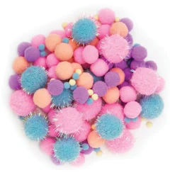 Pom Pom mix 150 stk. pastelfarver – masser af fine lodne pomponer!