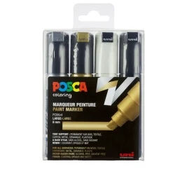 Posca PC-8K 4-pak – sølv / guld / sort / hvid