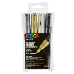 Posca PC-1M 4-pak – sølv / guld / sort / hvid