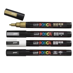 Posca PC3Mx4 sølv/guld/hvid/so