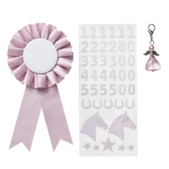 Præmieroset til kæphest Ø7 cm og stickers i rosa tema + 1 engle-charm