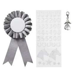 Præmieroset til kæphest Ø7 cm og stickers i sølvfarvet tema + 1 engle-charm