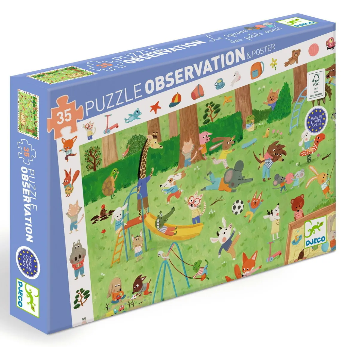 Puslespil Little Friends Garden, børnepuslespil med 35 brikker, 61×38 cm