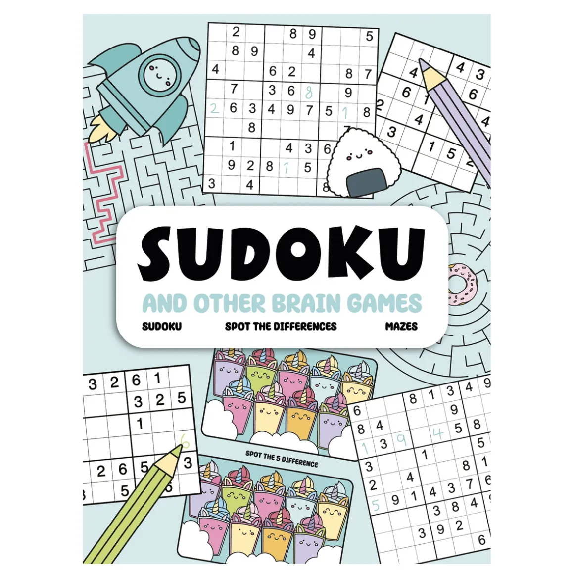 Puzzle-bog Sudoku – sudokuopgaver, find fem fejl, labyrinter og andre hjernevridere! 21×28 cm, 48 sider