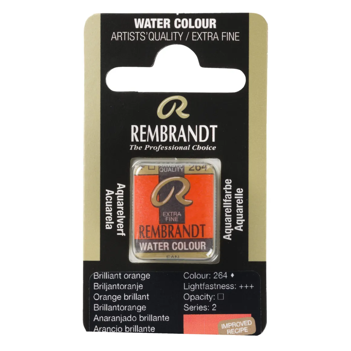 Rembrandt akvarelfarve half pan – Brilliant Orange 264