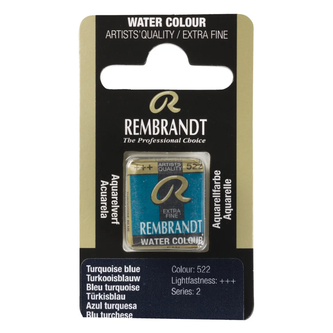 Rembrandt akvarelfarve half pan – Turquoise Blue 522