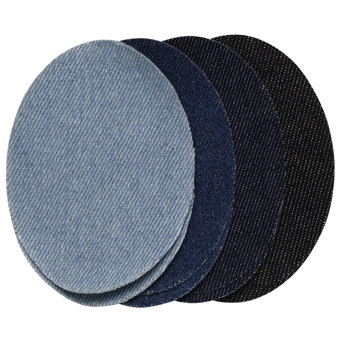 Reparationslapper jeans denim 4 par i 4 forskellige nuancer, ovale 7×9,5 cm