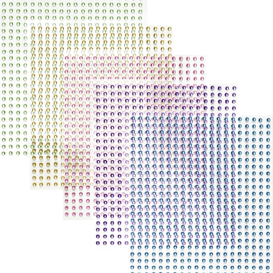 Rhinestone stickers big pack pastel – 2400 små perlestickers i 5 farver. Ø2 mm