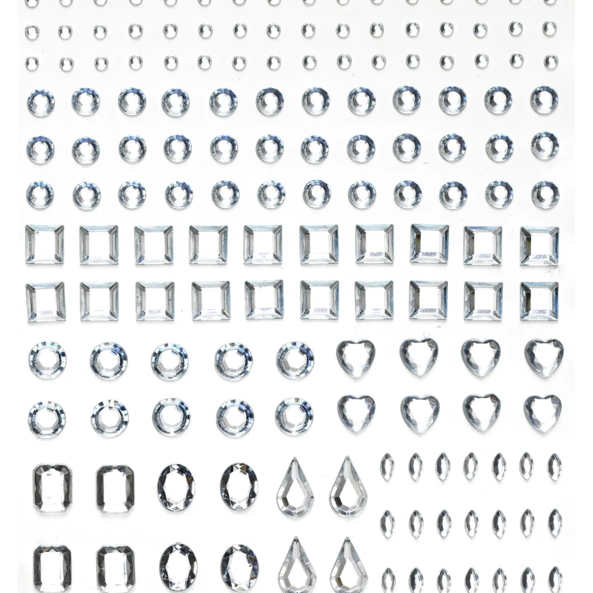 Rhinestone stickers forme krystal – 304 forskelligt formede perlestickers. L 2-12 mm
