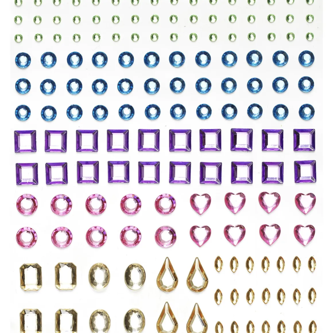 Rhinestone stickers forme pastel – 304 forskelligt formede perlestickers. L 2-12 mm