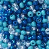Rocaillesperle 6/0 mix blå og glas, 30 gram glasperler a Ø3,7-4,3 mm