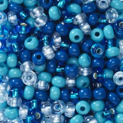 Rocaillesperle 6/0 mix blå og glas, 30 gram glasperler a Ø3,7-4,3 mm