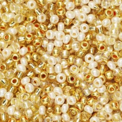 Rocaillesperle 9/0 mix guld, rosa og glas, 30 gram glasperler a Ø2,4-2,8 mm