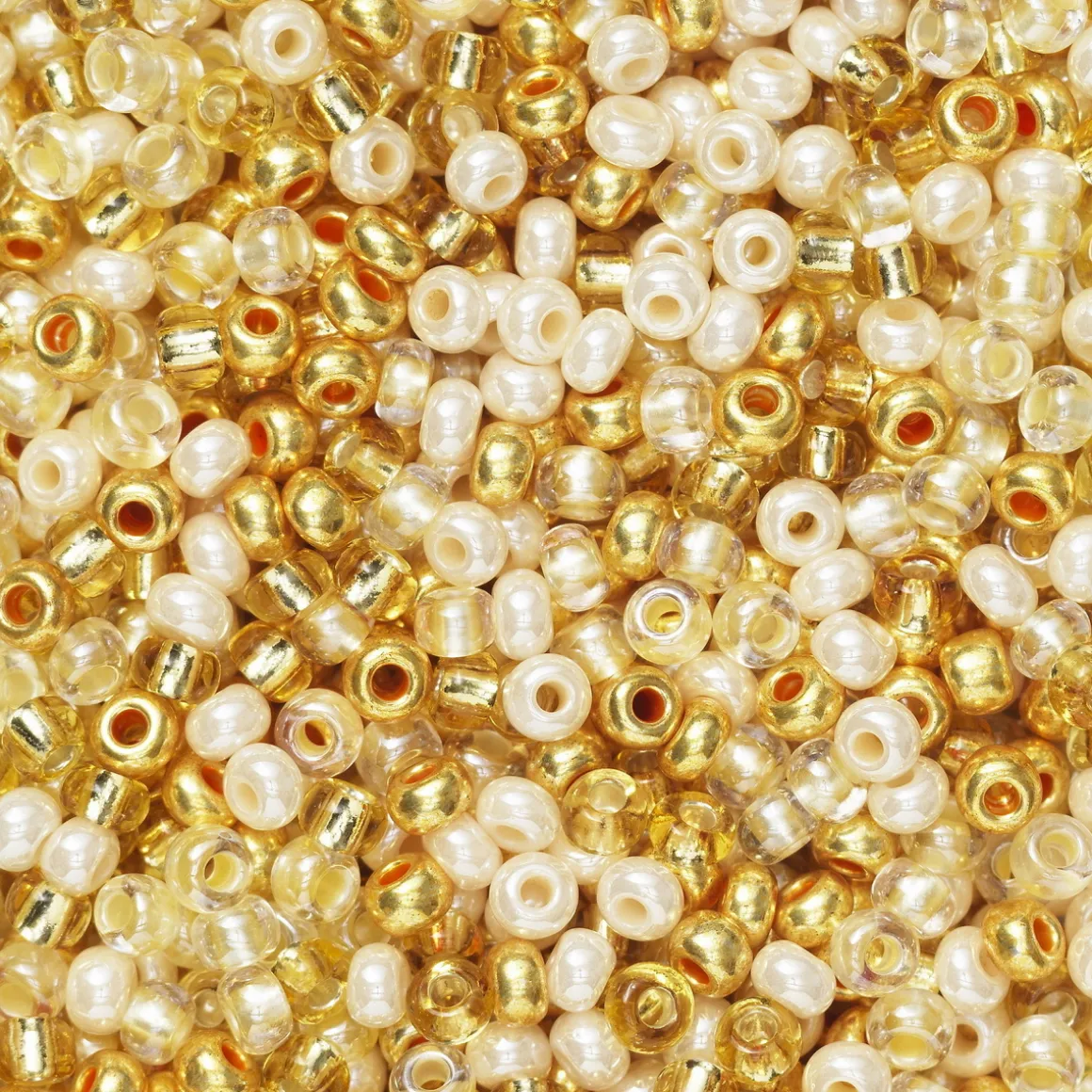 Rocaillesperle 9/0 mix guld, rosa og glas, 30 gram glasperler a Ø2,4-2,8 mm
