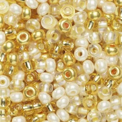 Rocaillesperle 6/0 mix guld, rosa og glas, 30 gram glasperler a Ø3,7-4,3 mm