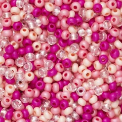 Rocaillesperle 9/0 mix rosa, cerise og glas, 30 gram glasperler a Ø2,4-2,8 mm