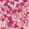 Rocaillesperle 6/0 mix rosa, cerise og glas, 30 gram glasperler a Ø3,7-4,3 mm