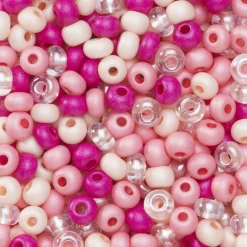 Rocaillesperle 6/0 mix rosa, cerise og glas, 30 gram glasperler a Ø3,7-4,3 mm