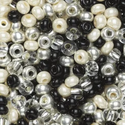 Rocaillesperle 6/0 mix sort, sølv, rosa og glas, 30 gram glasperler à Ø3,7-4,3 mm