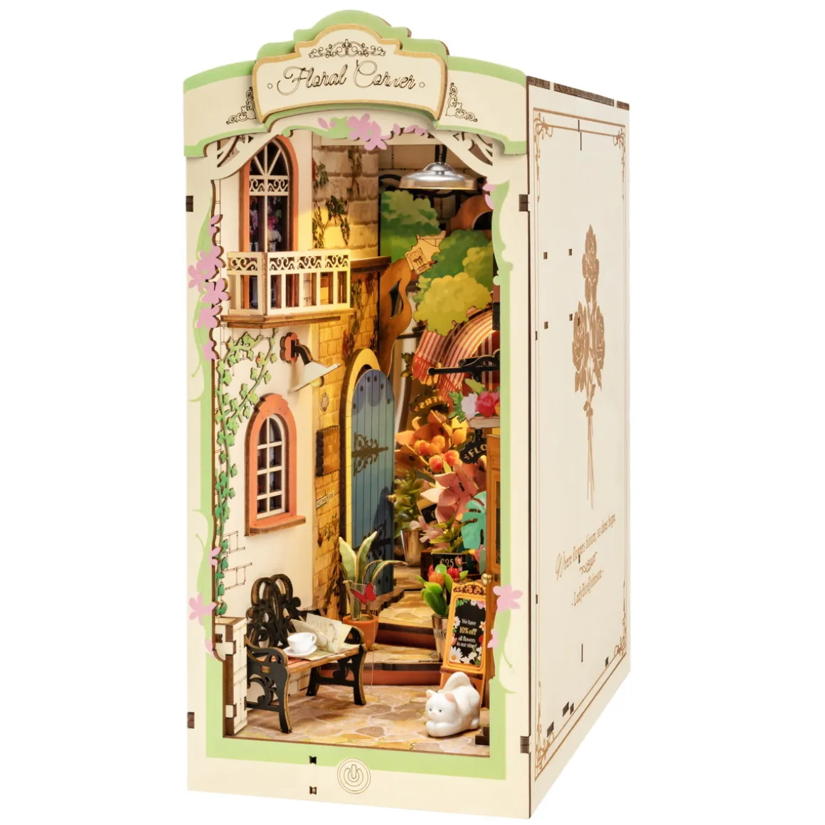 Rolife DIY Bookend Floral Corner miniature diorama – TGB09, 108×190×240 mm