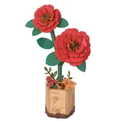 Rolife DIY Wooden Flower 3D-puslespil træblomst TW031 Red Camellia 115×65×205 mm
