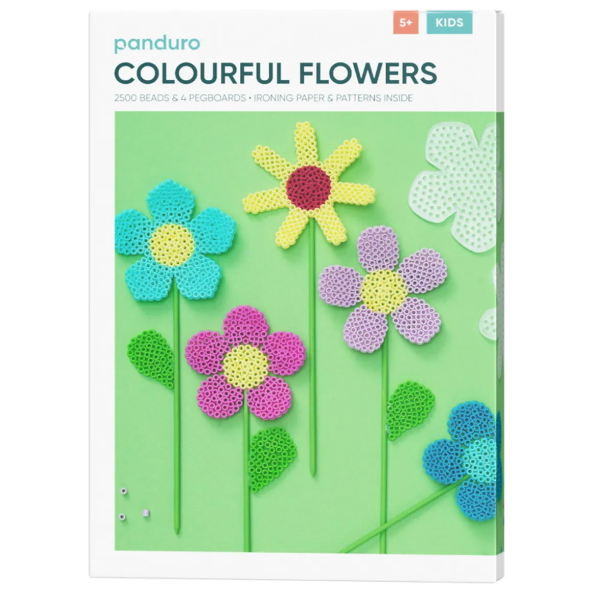 Rørperler Midi kit Enkle perleblomster, 2500 perler a Ø5 mm, blomsterpinde og 4 stiftplader