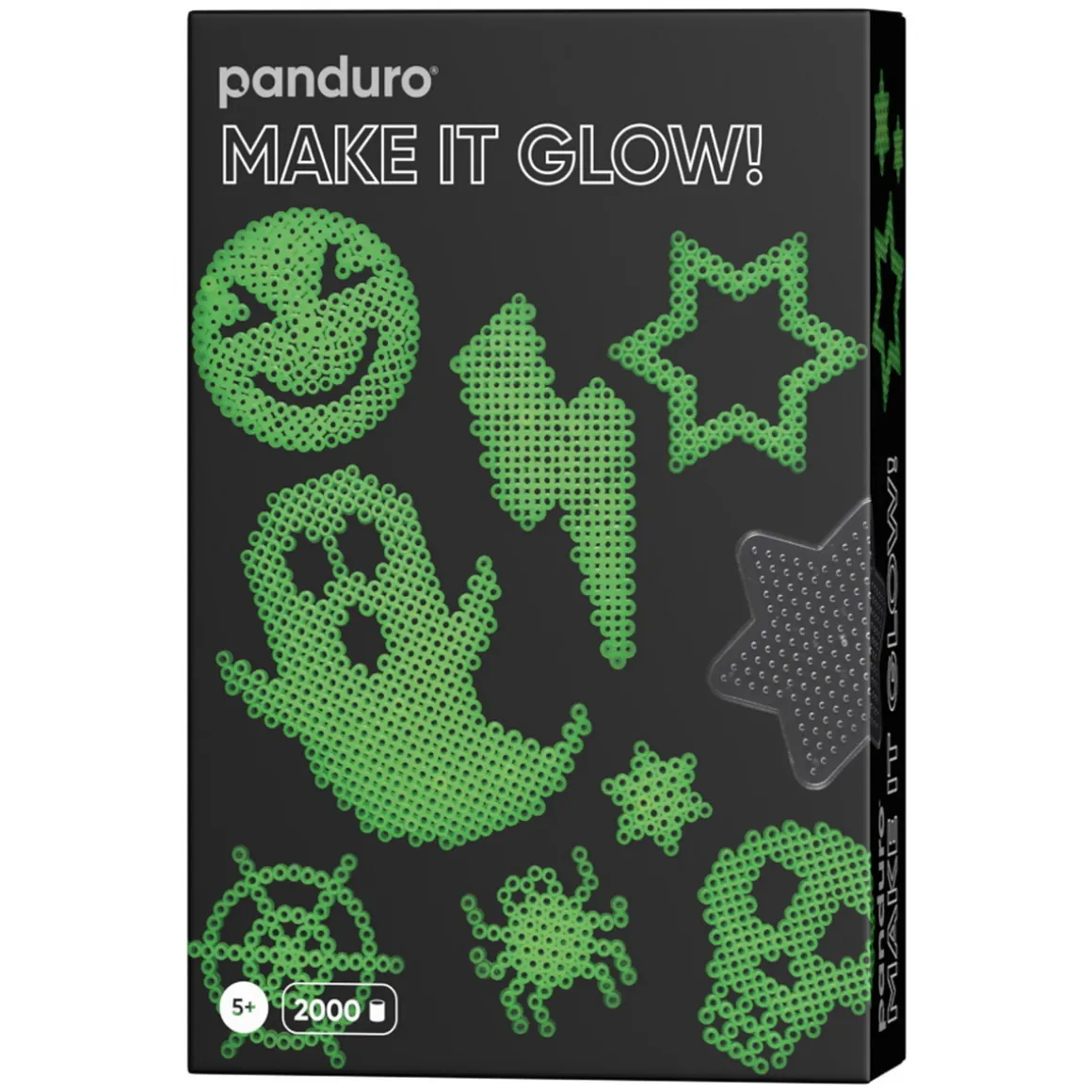 Rørperler Midi kit Make it Glow in the dark, 2000 spooky selvlysende perler a Ø5 mm & 3 stiftplader!