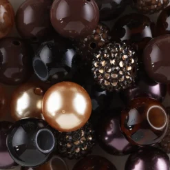 Runde akrylperler, store brune, mørke, gyldne perler pyntet med bling, Ø20 mm