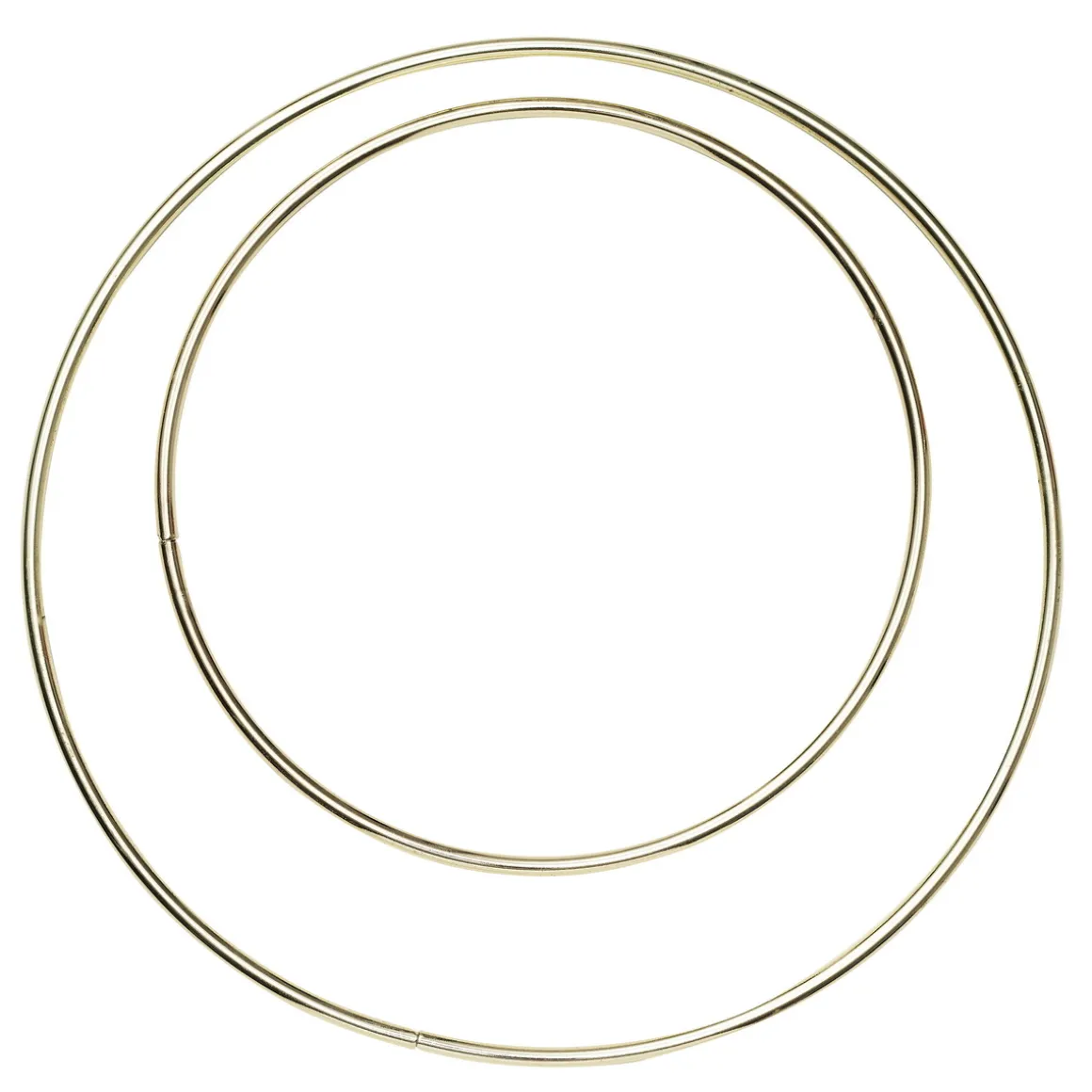 Runde, cirkelformede metalstel, guldfarvede. 2 stk. Ø15/Ø20 cm