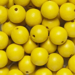 Runde træperler Ø12 mm, cirka 75 stk. gul