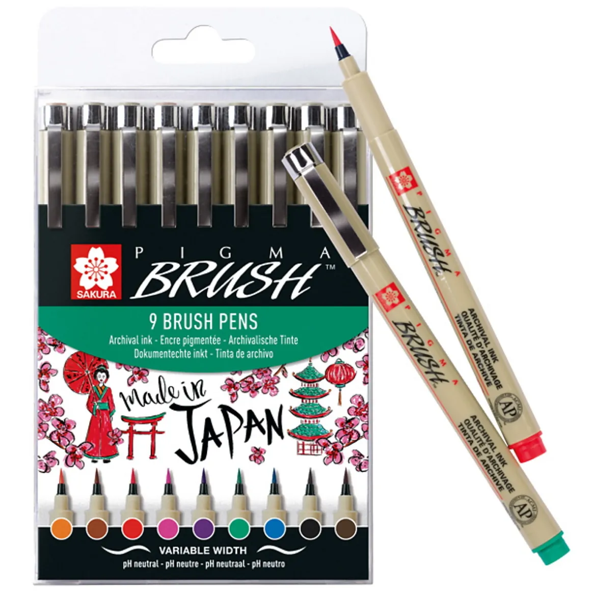 Sakura Pigma Brush penne 9 stk