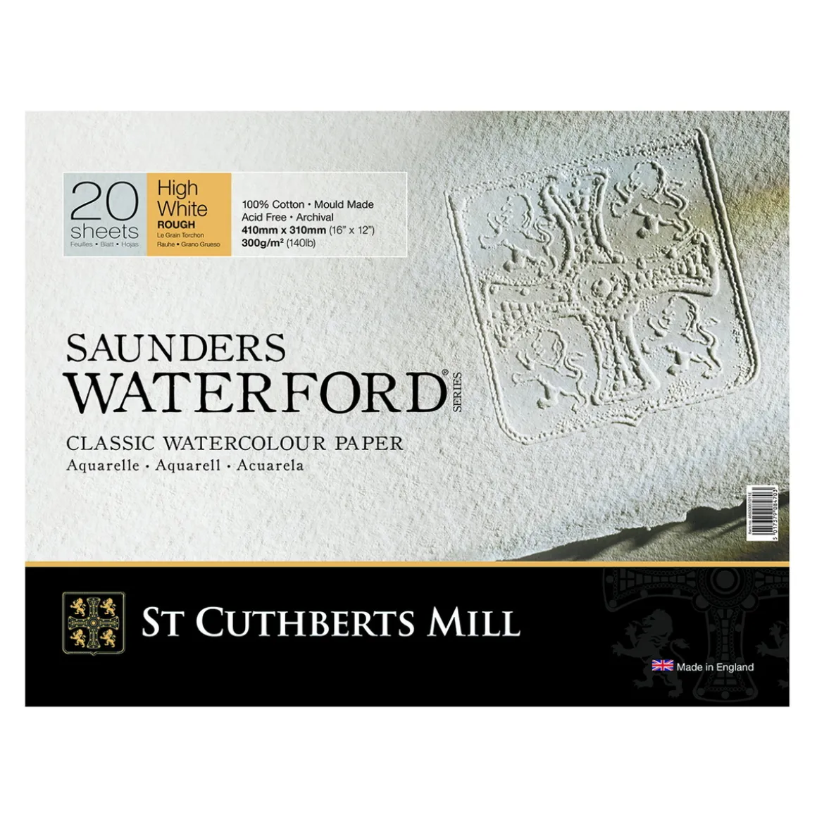 Saunders Waterford High White hellimet akvarelblok GT – 41×31 cm, 20 ark, 300 g/m²