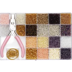 Seed bead kit – med masser af skinnende rocaillesperler, smykketilbehør, tråd og en rundtang
