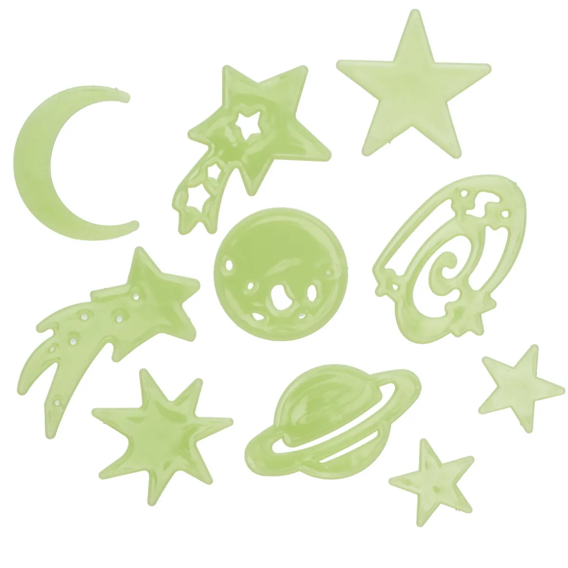 Selvlysende glow in the dark-figurer, 25 stk. rumtema + 24 limpuder