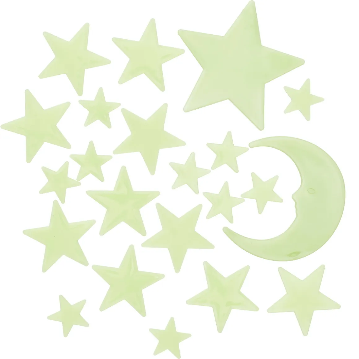 Selvlysende klistermærker, glow in the dark måne og stjerner, 24 stk. Ø 2,2-7 cm