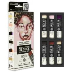 Sennelier Oil Stick Mini Dark Tones Portrait, 6-pak oliefarvekridt à 12 ml